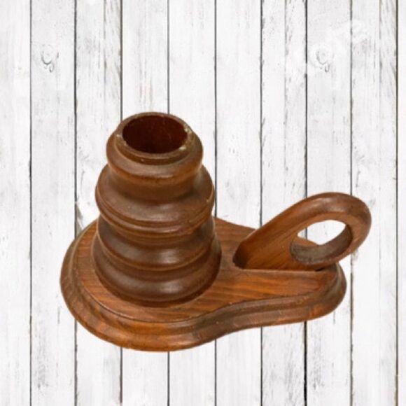 Vintage Wood Candle Holder with Finger Loop Rustic Primitive Farmhouse Decor - Picture 2 of 12